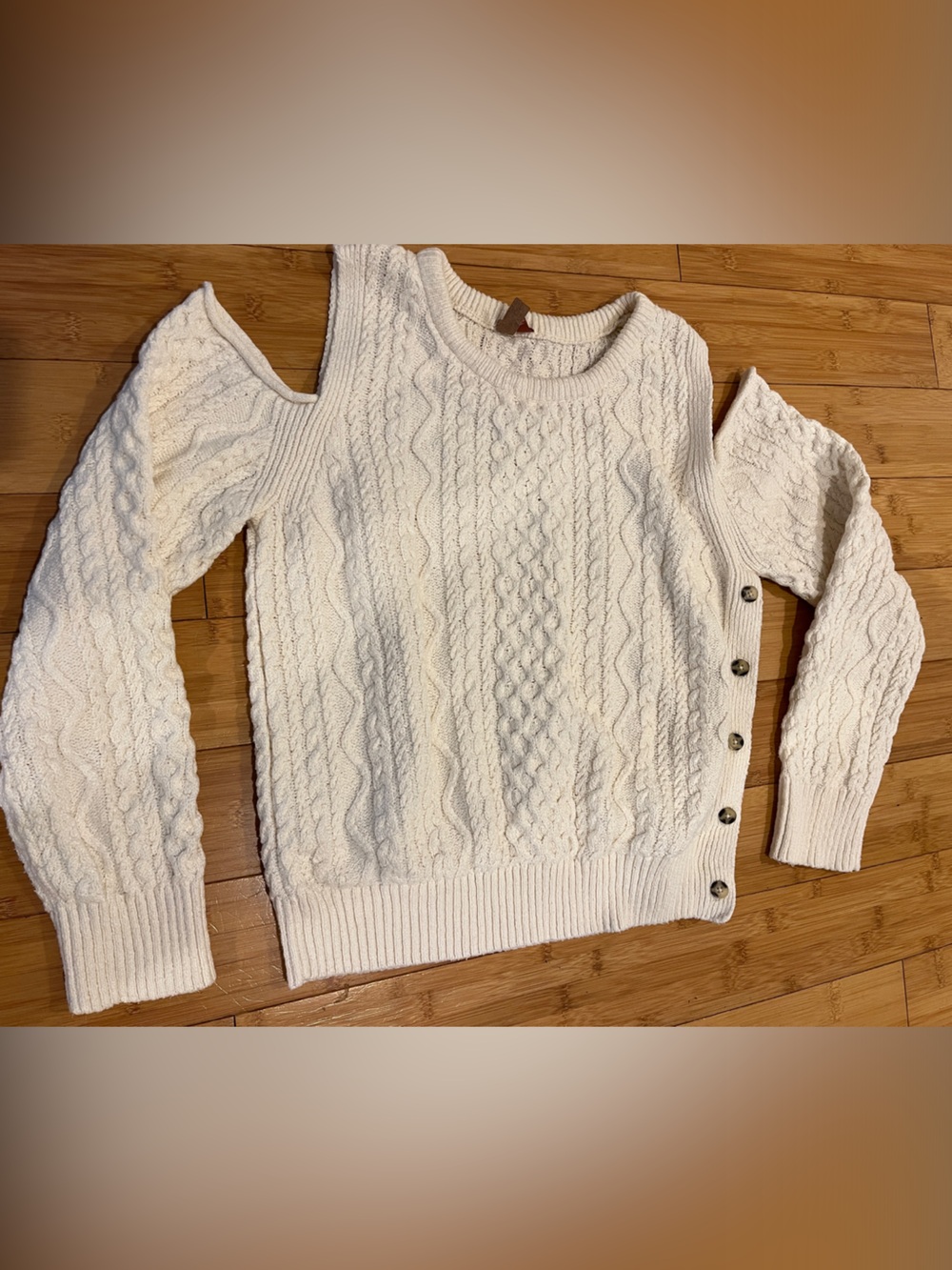 Anthropologie Pilcro Cold-Shoulder Cable Knit Sweater - Cream